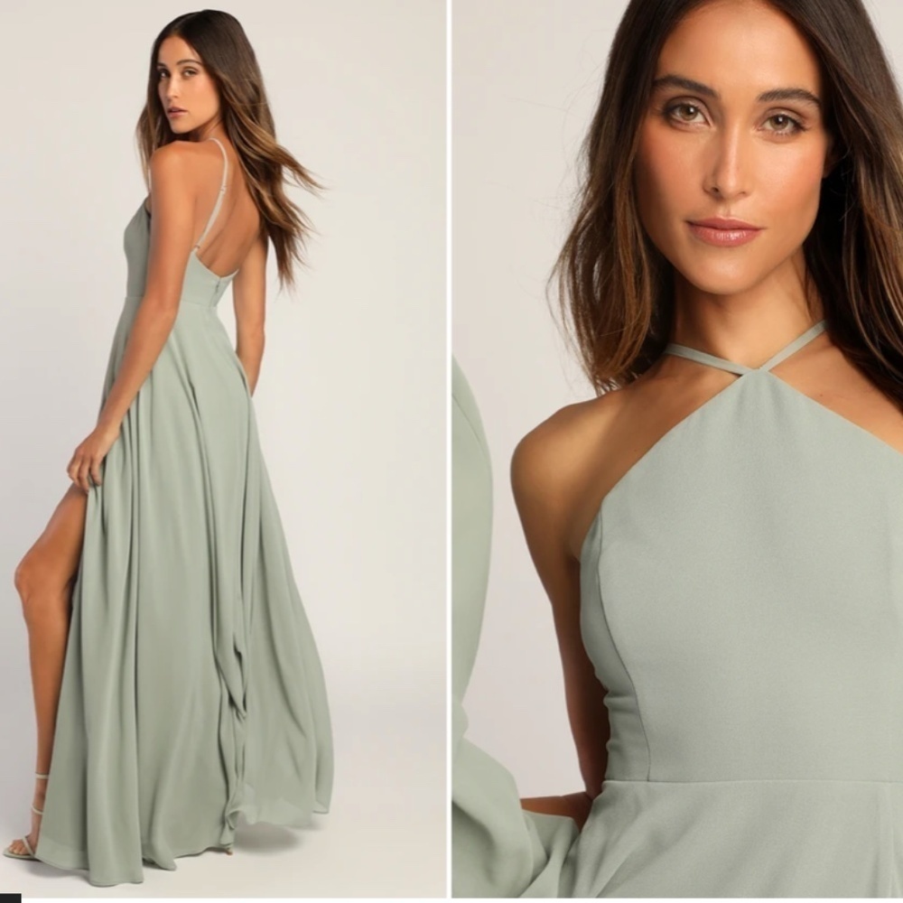 Lulu's Sage Green Halter Wedding Dress